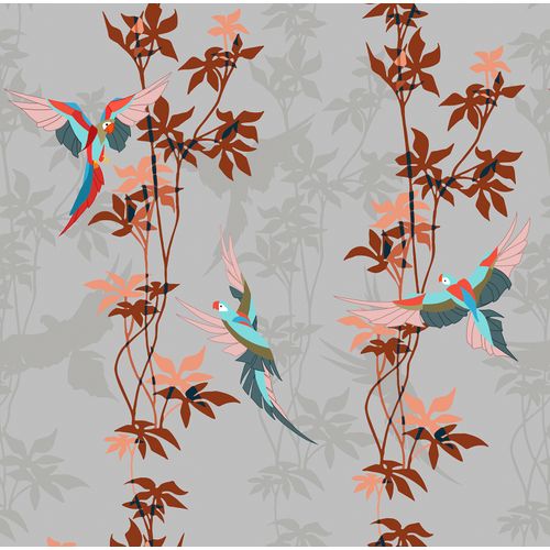 Walls4You Behang Tropische Planten Grijs En Terracotta - 53 Cm X 10 M - 640111