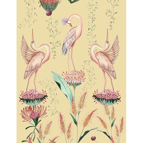 Walls4You Behang Kraanvogels Geel En Roze - 53 Cm X 10 M - 640151