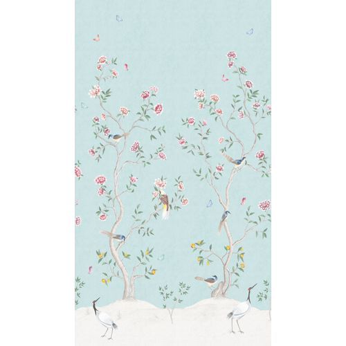 Sanders & Sanders Fotobehang Bloemen En Vogels Lichtblauw - 53 Cm X 2.8 M - 640213