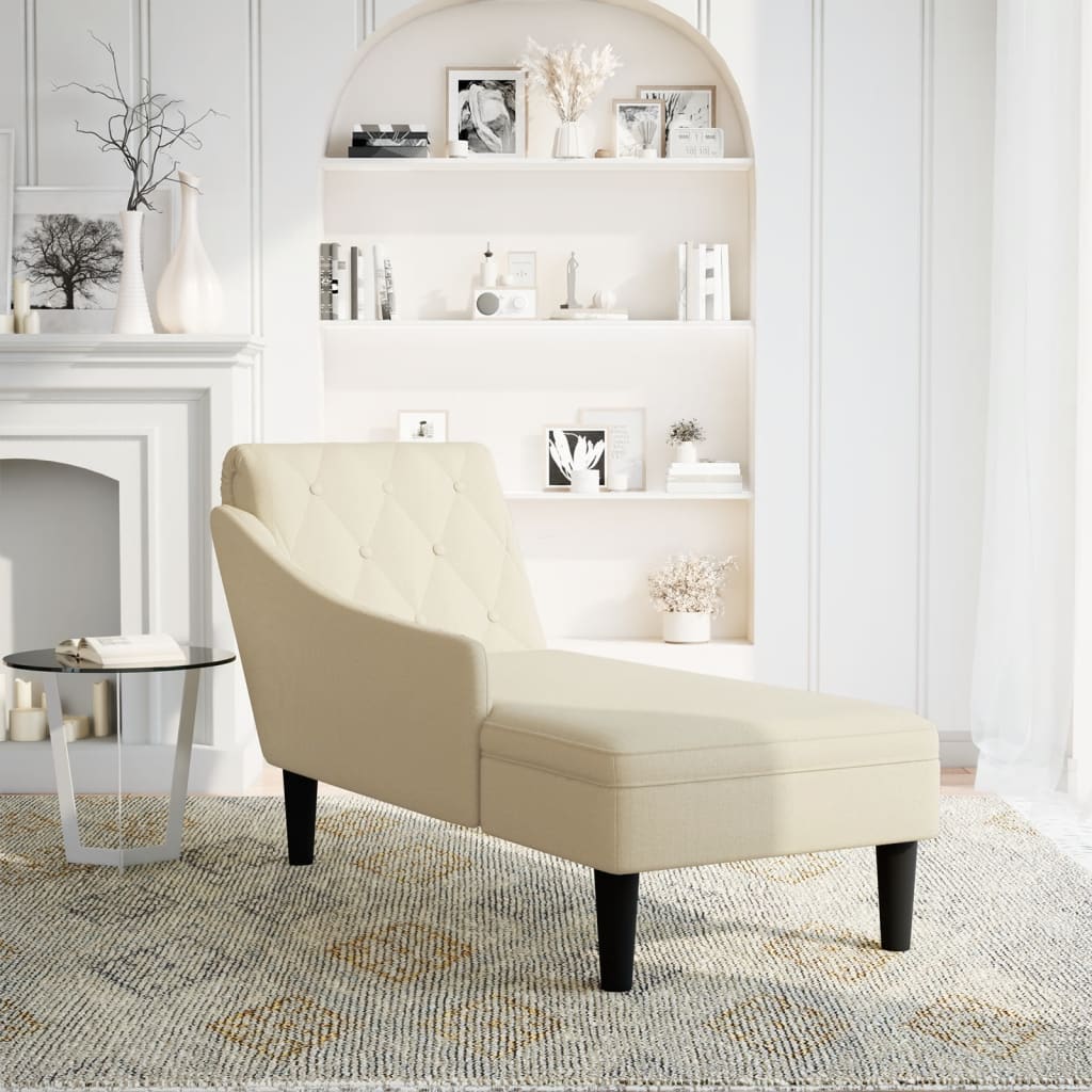 vidaXL Chaise longue met kussen en rechterarmleuning stof crèmekleurig