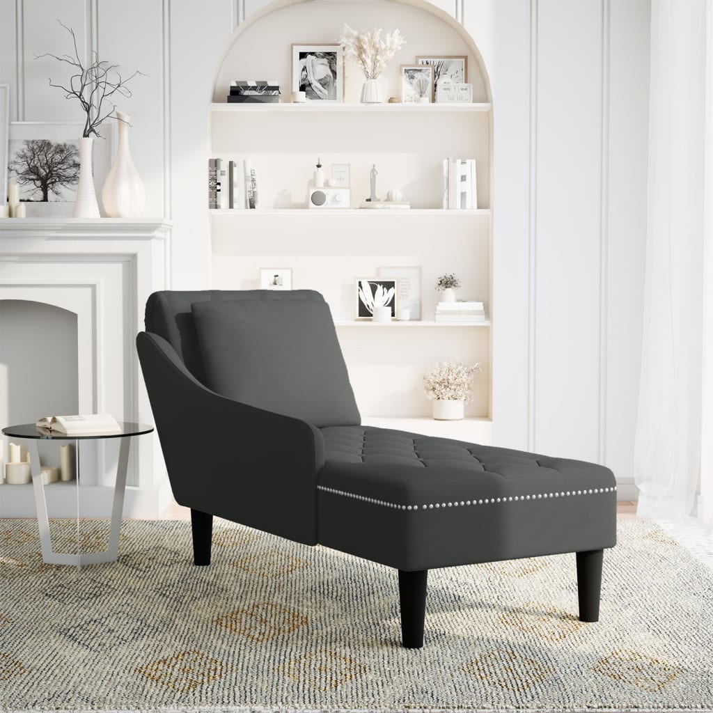 vidaXL Chaise longue met kussen en rechterarmleuning fluweel zwart