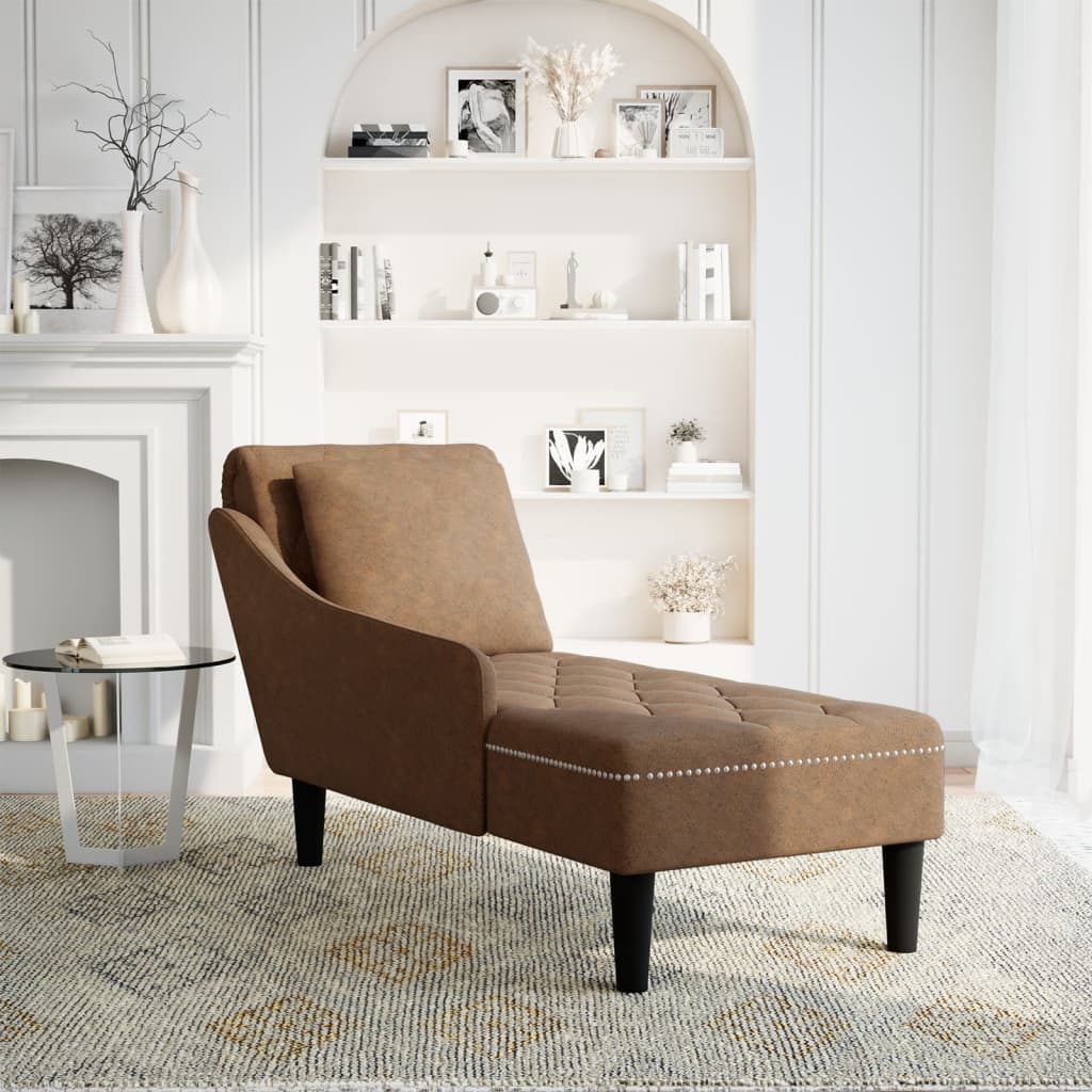 vidaXL Chaise longue met kussen en rechterarmleuning kunstleer bruin