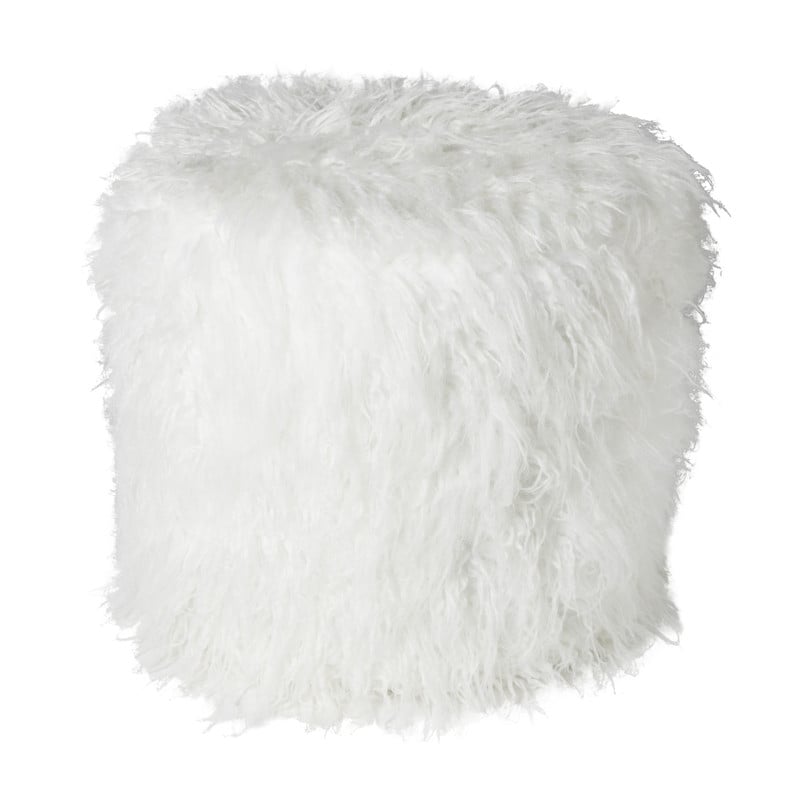 Xenos Poef fluffy - wit - 38x42x42 cm