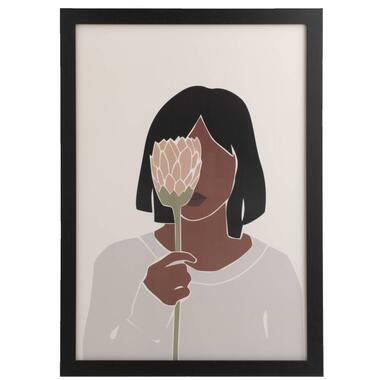 Poster bloemen vrouw mdf/glas 70x50 cm