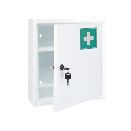 Merkloos Medicijnkastje Met Slot - Wit - Metaal - 32 X 10 X 36 Cm