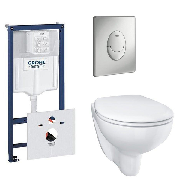 Grohe Bau keramiek toiletset met spoelrandloos en diepspoel inclusief inbouwreservoir en bedieningspaneel wit 0729121/0729205/sw205846/