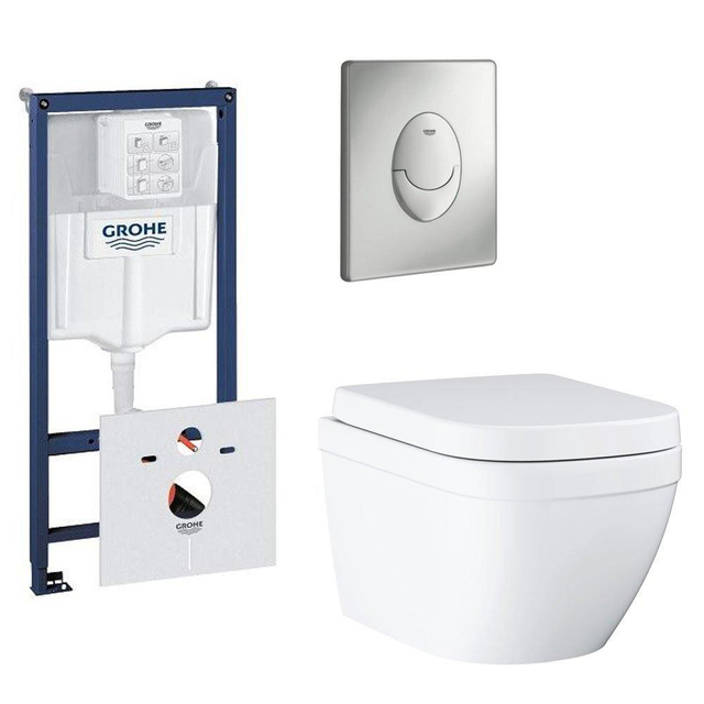 Grohe Euro toiletset compact met spoelrandloos en diepspoel inclusief inbouwreservoir en bedieningspaneel mat chroom 0729121/0729205/sw420164/