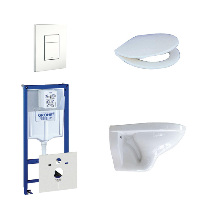 Grohe Adema Classico toiletset bestaande uit inbouwreservoir, toiletpot, toiletzitting en bedieningsplaat wit 0720003/0729205/4345100/0261520/