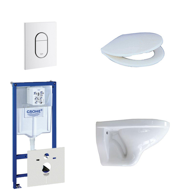 Grohe Adema Classico toiletset bestaande uit inbouwreservoir, toiletpot, toiletzitting en bedieningsplaat verticaal wit 0729205/0729242/4345100/0261520/