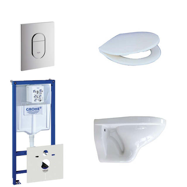 Grohe Adema Classico toiletset bestaande uit inbouwreservoir, toiletpot, toiletzitting en bedieningsplaat verticaal chroom 0729205/0729240/4345100/0261520/