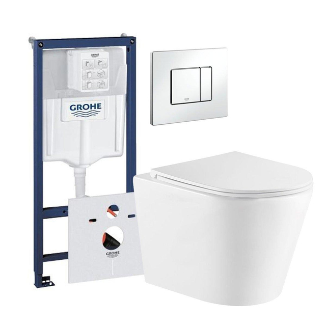 Grohe QeramiQ Dely Toiletset -  inbouwreservoir - witte bedieningsplaat - toilet - zitting - glans wit 0720003/0729205/sw543431/