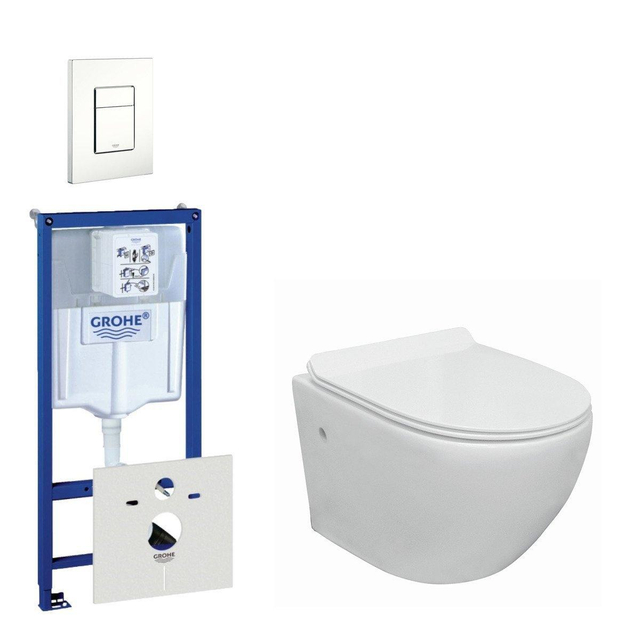 Grohe Nemo Go compact Toiletsetset - spoelrandloos -  inbouwreservoir - softclose - quickrelease - bedieningsplaat verticaal - wit 0720003/0729205/sw242519/