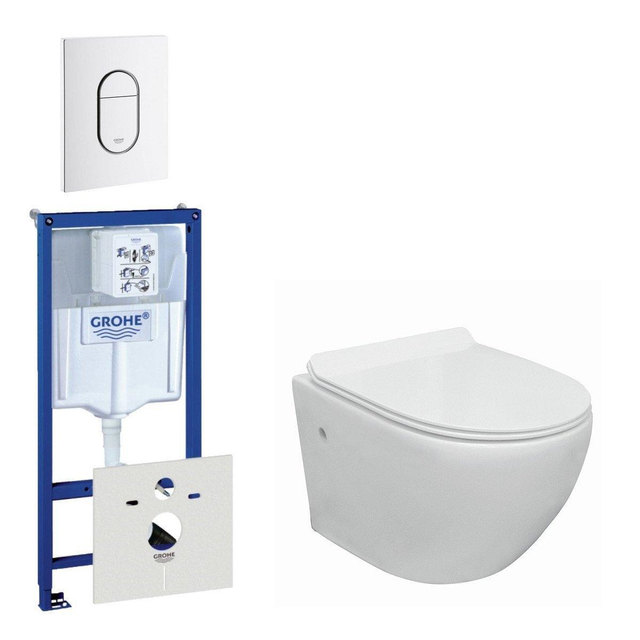 Grohe Go compact Toiletsetset - spoelrandloos -  inbouwreservoir - softclose - quickrelease - bedieningsplaat verticaal - wit 0729205/0729242/sw242519/