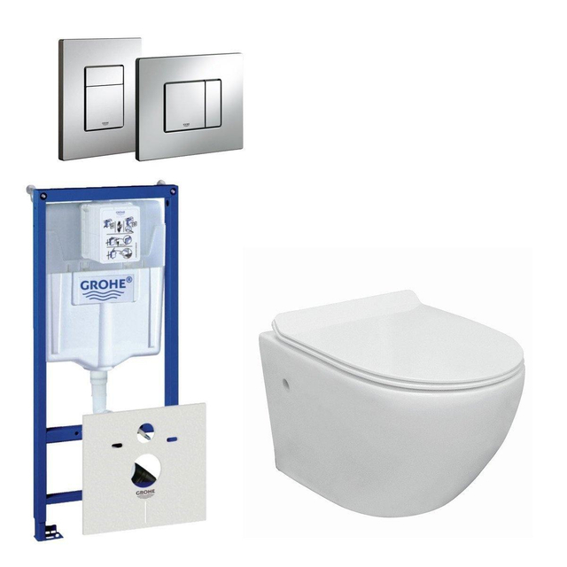 Grohe Go Compact - Toiletset - spoelrandloos -  inbouwreservoir - toiletzitting - bedieningsplaat - chroom 0720001/0729205/sw242519/