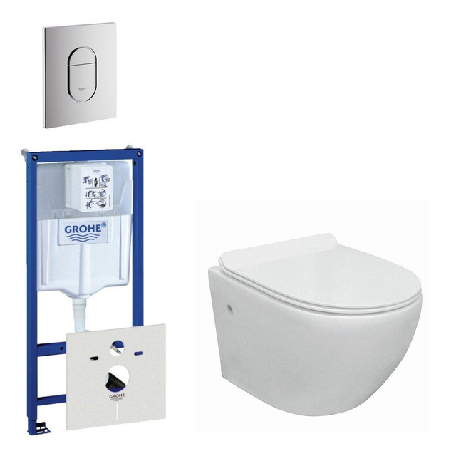 Grohe Go compact Toiletsetset - spoelrandloos -  inbouwreservoir - softclose - quickrelease - bedieningsplaat verticaal - chroom 0729205/0729240/sw242519/