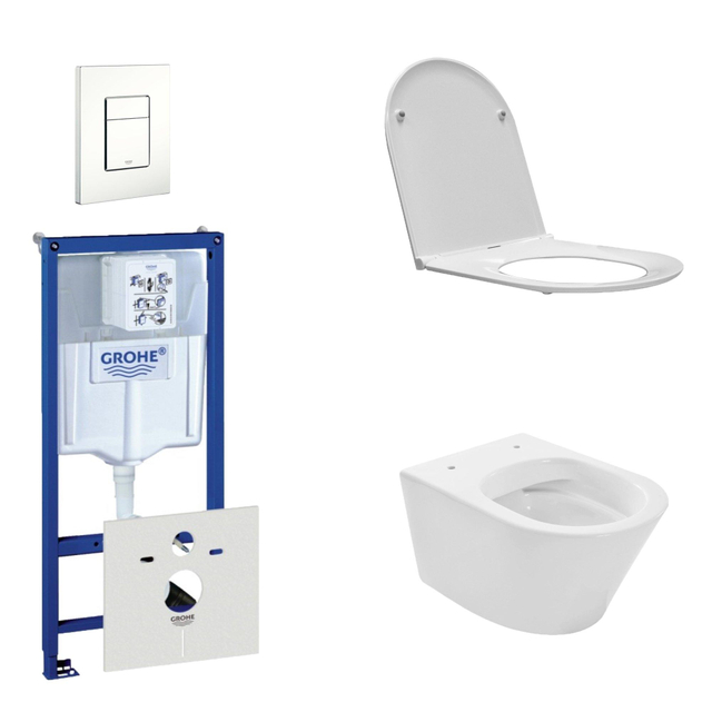 Grohe Praya Vesta Toiletset - spoelrandloos - inbouwreservoir - softclose - quickrelease - bedieningsplaat - wit 0720003/0729205/sw95748/sw96079/