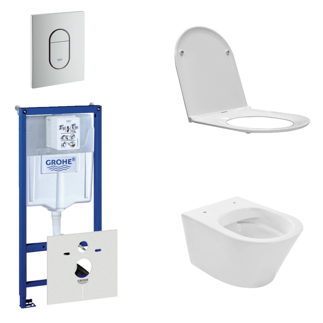 Grohe Praya Vesta Toiletset - spoelrandloos - inbouwreservoir - softclose - quickrelease - bedieningsplaat verticaal - mat chroom 0729205/0729241/sw95748/sw96079/