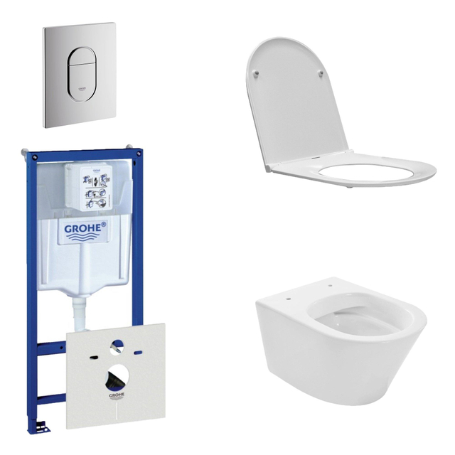 Grohe Praya Vesta Toiletset - spoelrandloos - inbouwreservoir - softclose - quickrelease - bedieningsplaat verticaal - chroom 0729205/0729240/sw95748/sw96079/