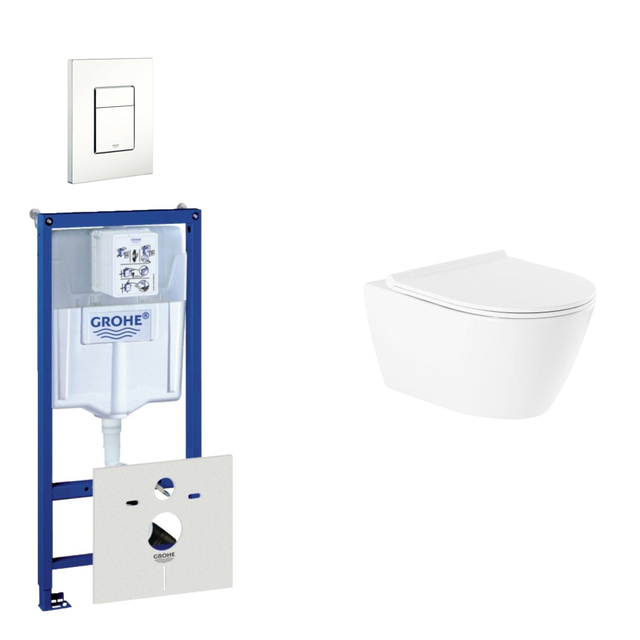 Grohe QeramiQ Salina Toiletset - inbouwreservoir - spoelrandloos - wandcloset - softclose - bedieningsplaat verticaal/horizontaal wit 0720003/0729205/sw96855/sw96857/