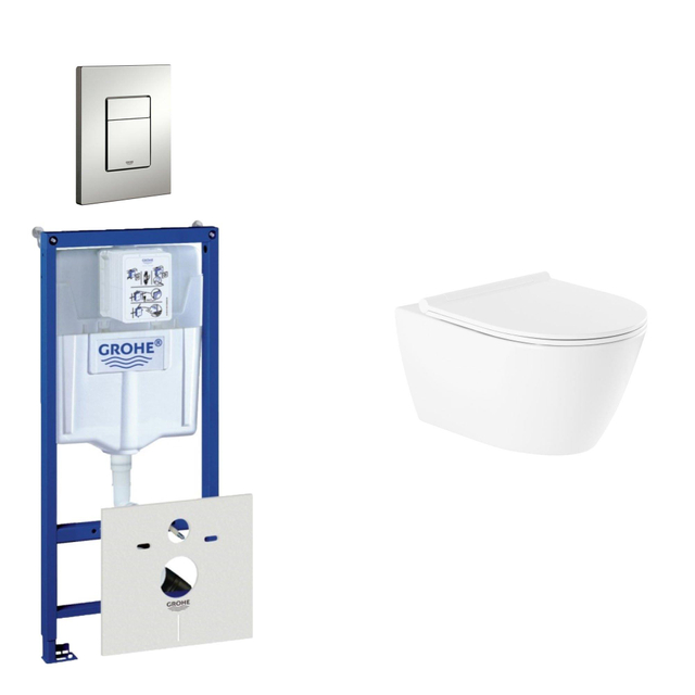 Grohe QeramiQ Salina Toiletset - inbouwreservoir - spoelrandloos - wandcloset - softclose - bedieningsplaat verticaal/horizontaal mat chroom 0720002/0729205/sw96855/sw96857/