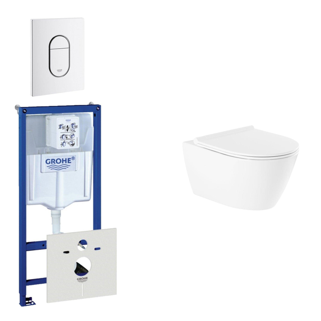 Grohe QeramiQ Salina Toiletset - inbouwreservoir - spoelrandloos - wandcloset - softclose - bedieningsplaat verticaal wit 0729205/0729242/sw96855/sw96857/