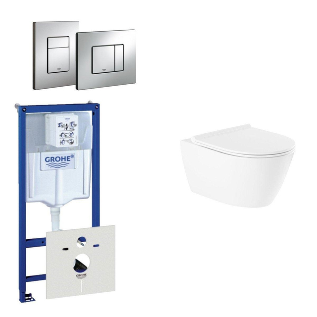 Grohe QeramiQ Salina Toiletset - spoelrandloos - inbouwreservoir - wandcloset - softclose - bedieningsplaat verticaal/horizontaal chroom 0720001/0729205/sw96855/sw96857/