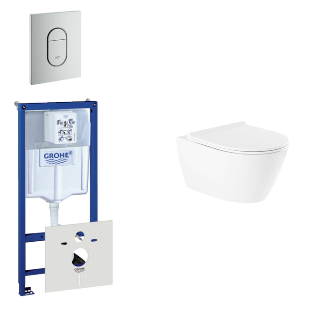 Grohe QeramiQ Salina Toiletset - inbouwreservoir - spoelrandloos - wandcloset - softclose - bedieningsplaat verticaal mat chroom 0729205/0729241/sw96855/sw96857/