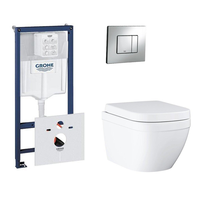 Grohe Rapid SL toiletset met inbouwreservoir, keramieken wandcloset en bedieningsplaat chroom 0720001/0729205/sw227373/