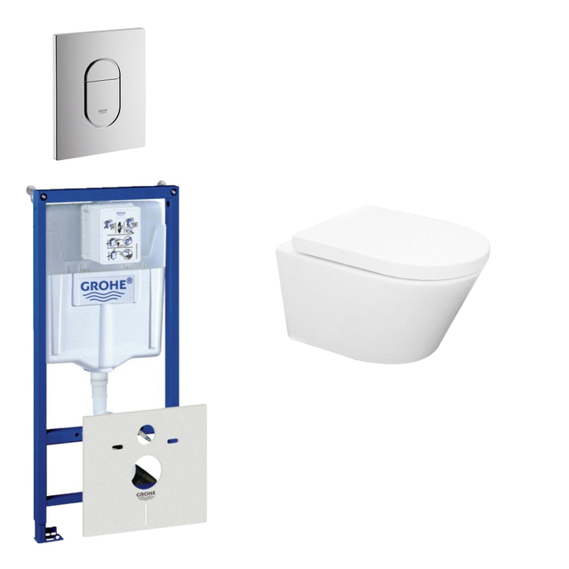 Grohe Wiesbaden Vesta Spoelrandloos toiletset bestaande uit inbouwreservoir, toiletpot met softclose toiletzitting en bedieningsplaat verticaal chroom 0729205/0729240/sw65812/