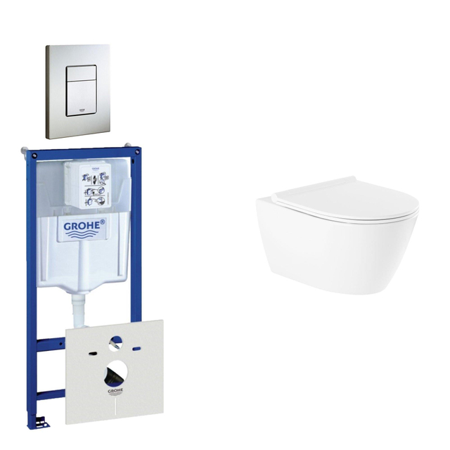 Grohe QeramiQ Salina Toiletset - inbouwreservoir - spoelrandloos - wandcloset - softclose - bedieningsplaat verticaal/horizontaal RVS 0729205/0720026/sw96855/sw96857/