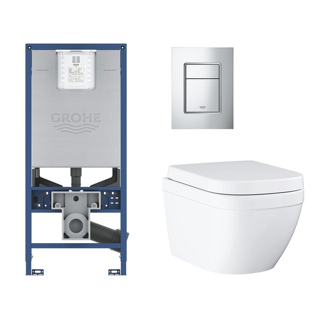 Grohe Rapid SLX toiletset met inbouwreservoir, keramieken wandcloset met small bedieningsplaat chroom sw107663/sw227373/sw336186/