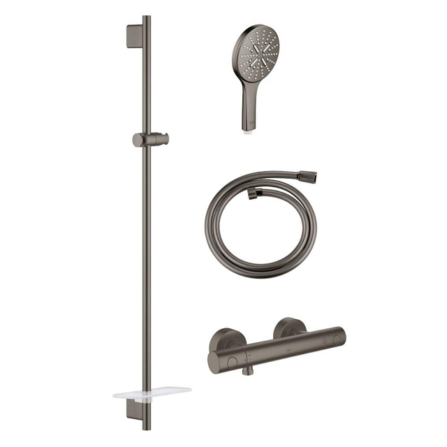 Grohe Grohtherm 1000 thermostatische doucheset met slang 175cm smartactive rond hard graphite geborsteld sw98744/SW98828/sw472324/sw472379/