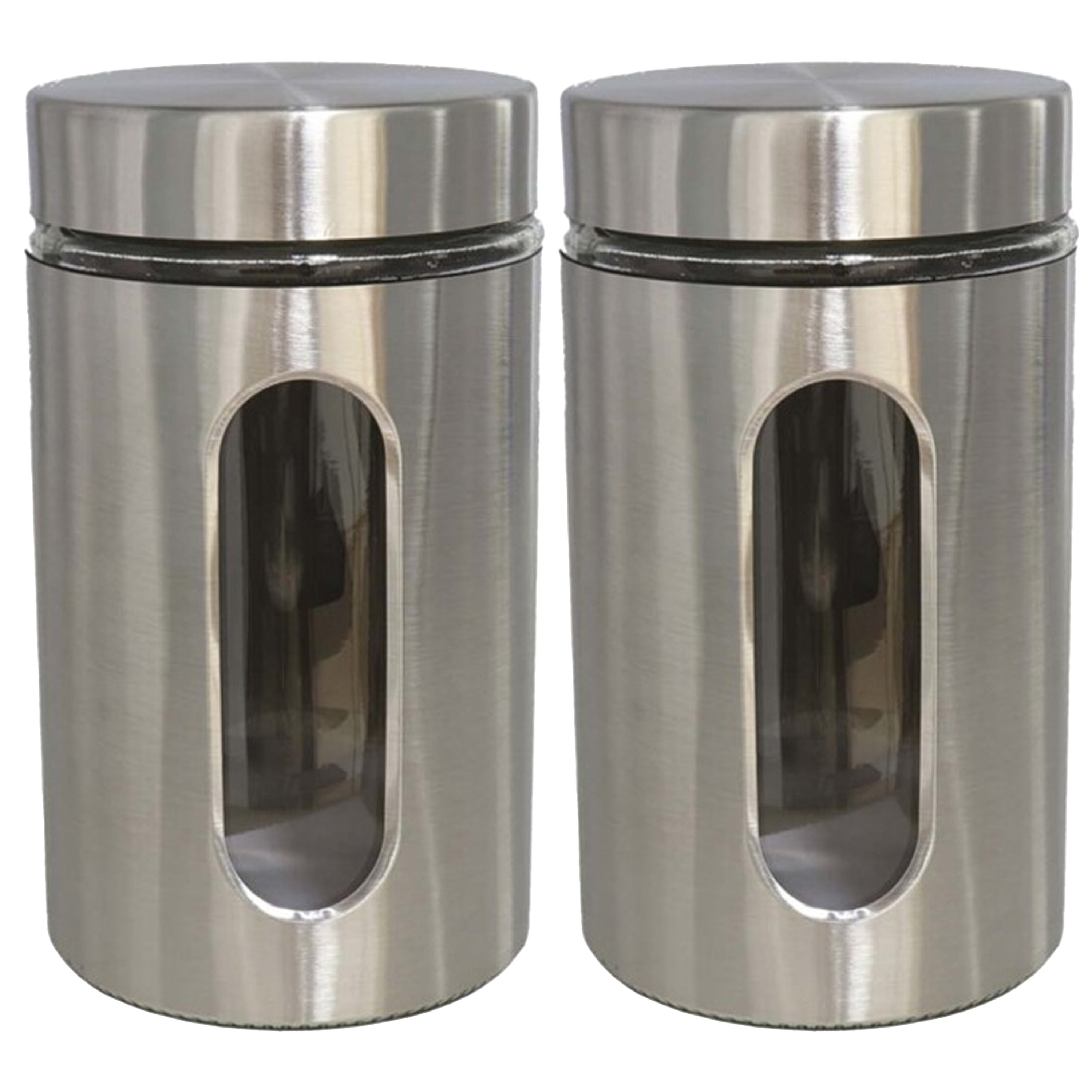 Gerimport 2x stuks voedsel bewaren keuken voorraad pot - zilver metaal - deksel - 1000 ml -