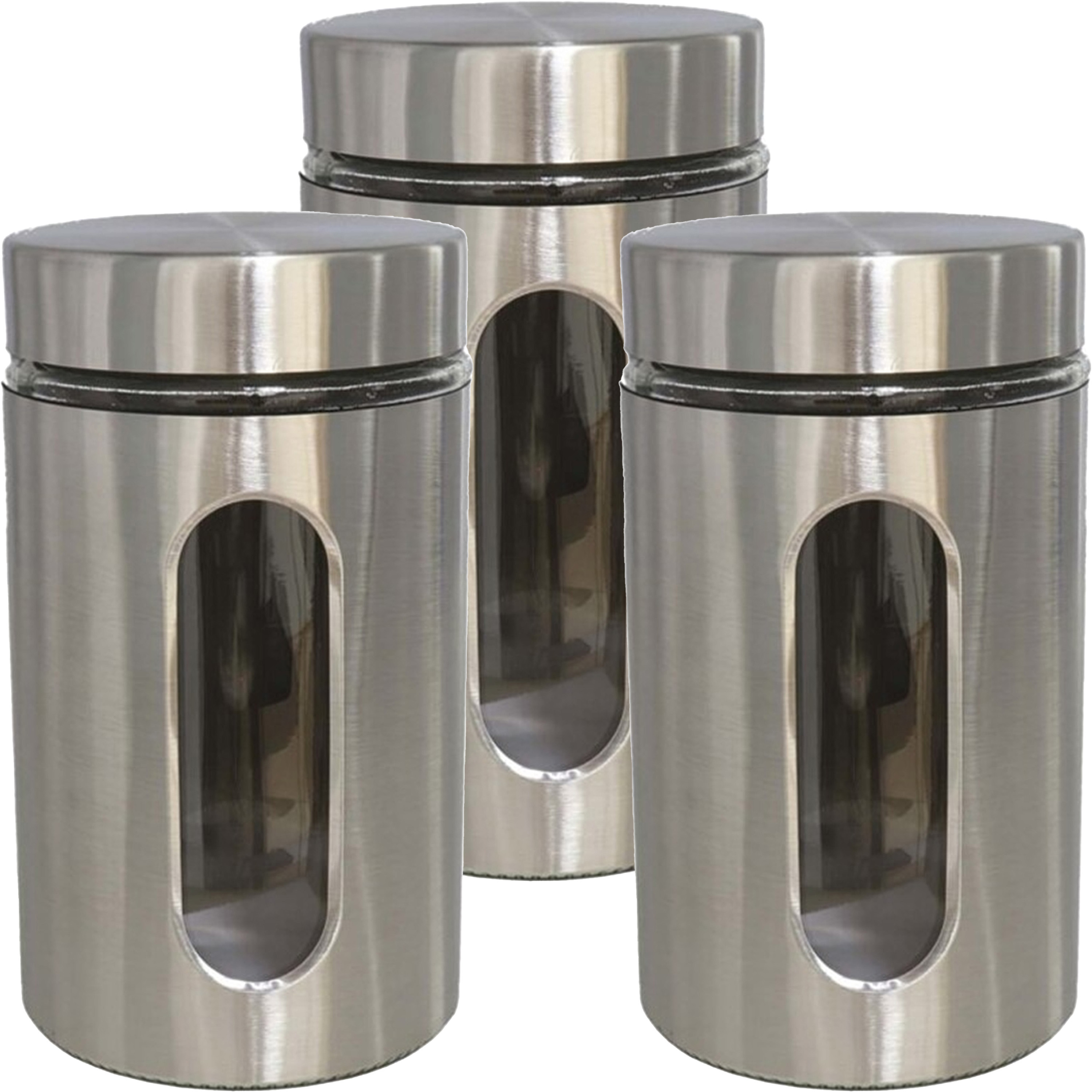 Gerimport 3x stuks voedsel bewaren keuken voorraad pot - zilver metaal - deksel - 1000 ml -