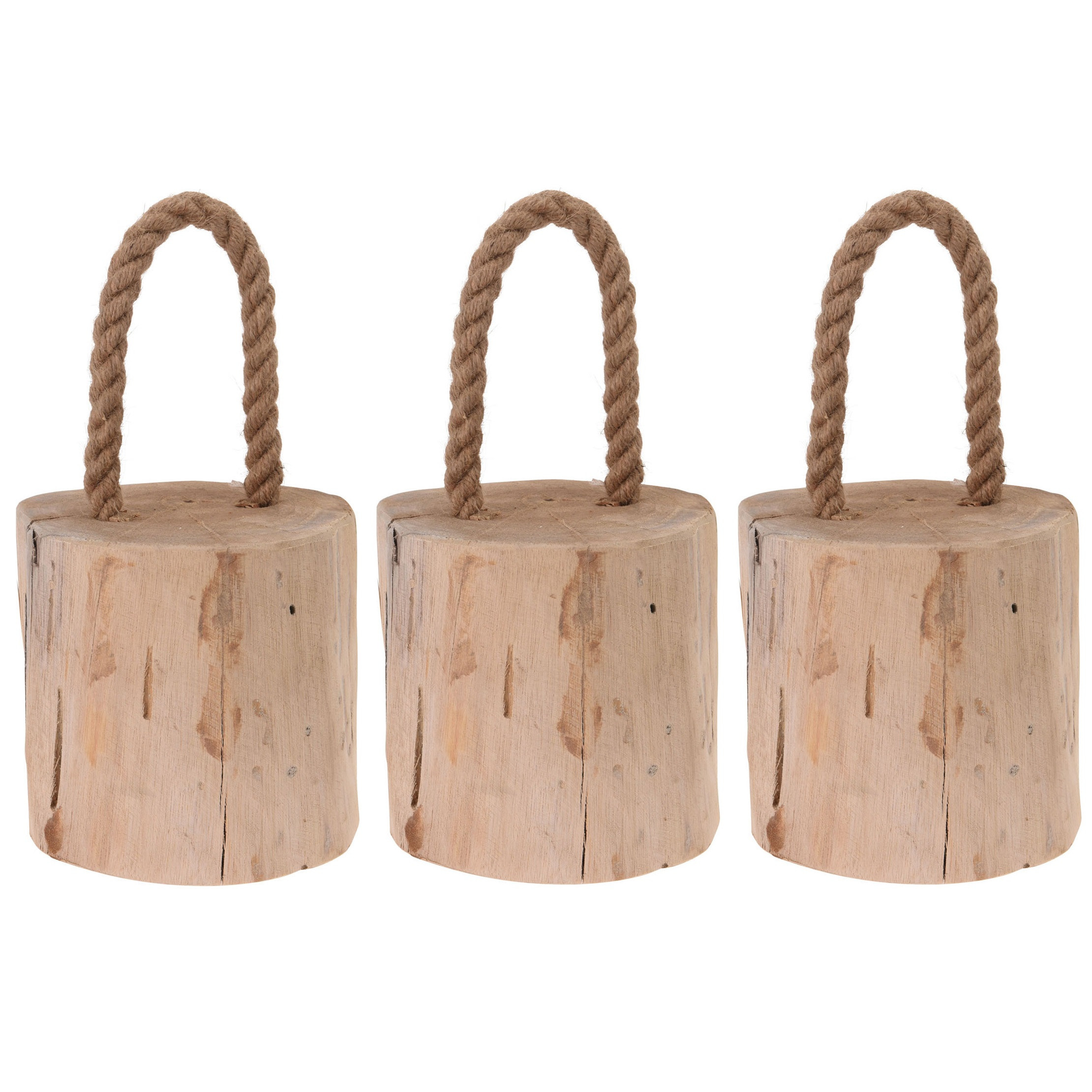 Merkloos 3x Deurstoppers teak met draagtouw 14 cm -