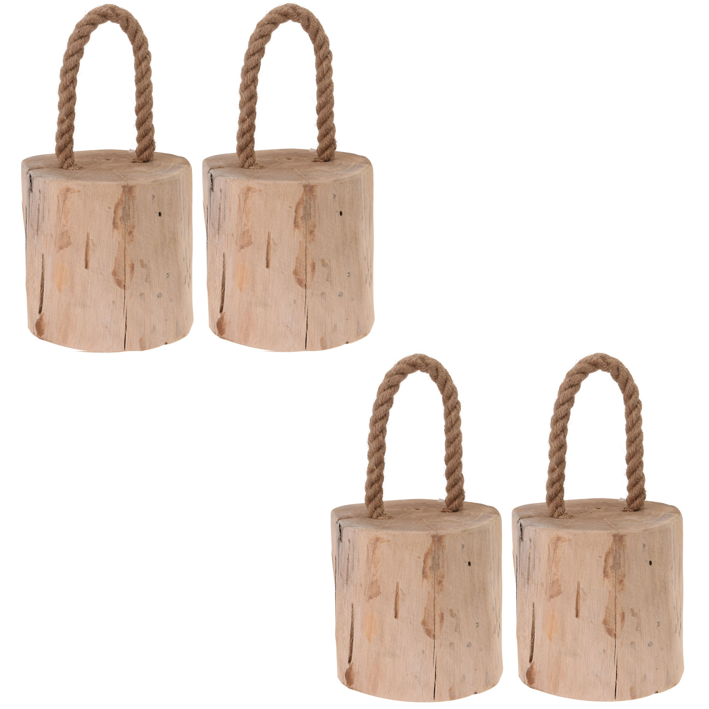 Merkloos 4x Deurstoppers teak met draagtouw 14 cm -