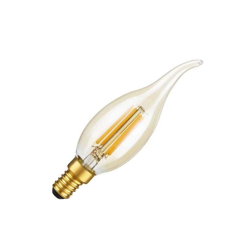 SPL | LED Filament | Kleine fitting E14 | Kaarslamp met tip | Helder | Goud | 4W | Dimbaar