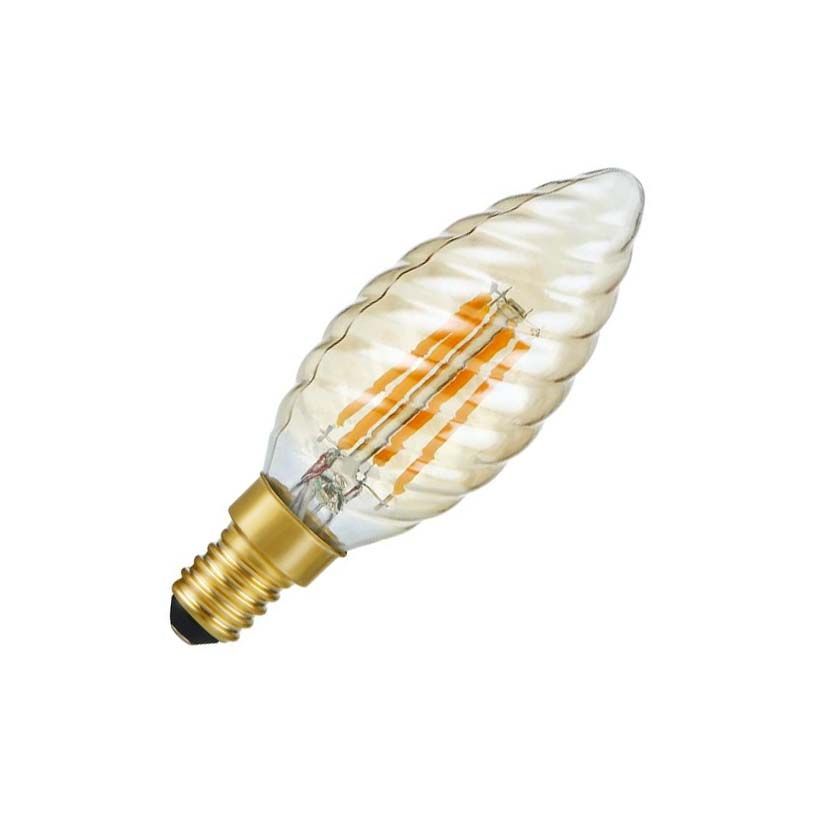 SPL | LED Filament | Kleine fitting E14 | Gedraaide Kaarslamp | Helder | Goud | 4W | Dimbaar