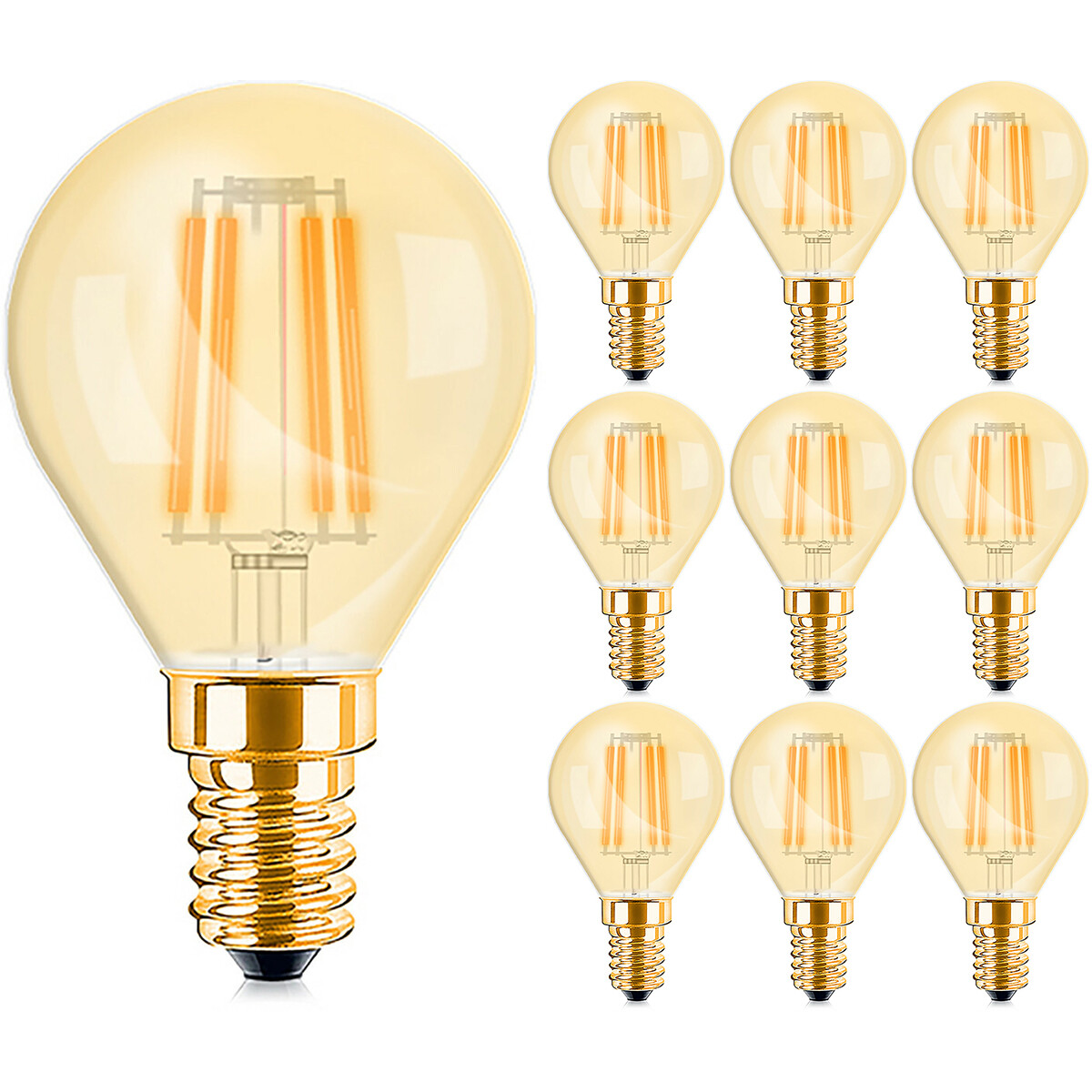 BES LED Voordeelpak 10x LED Lamp E14 Kogel Filament - Brinton - Amber 4W 360lm - 822 Zeer Warm Wit 2200K - P45 | Vervangt 32W