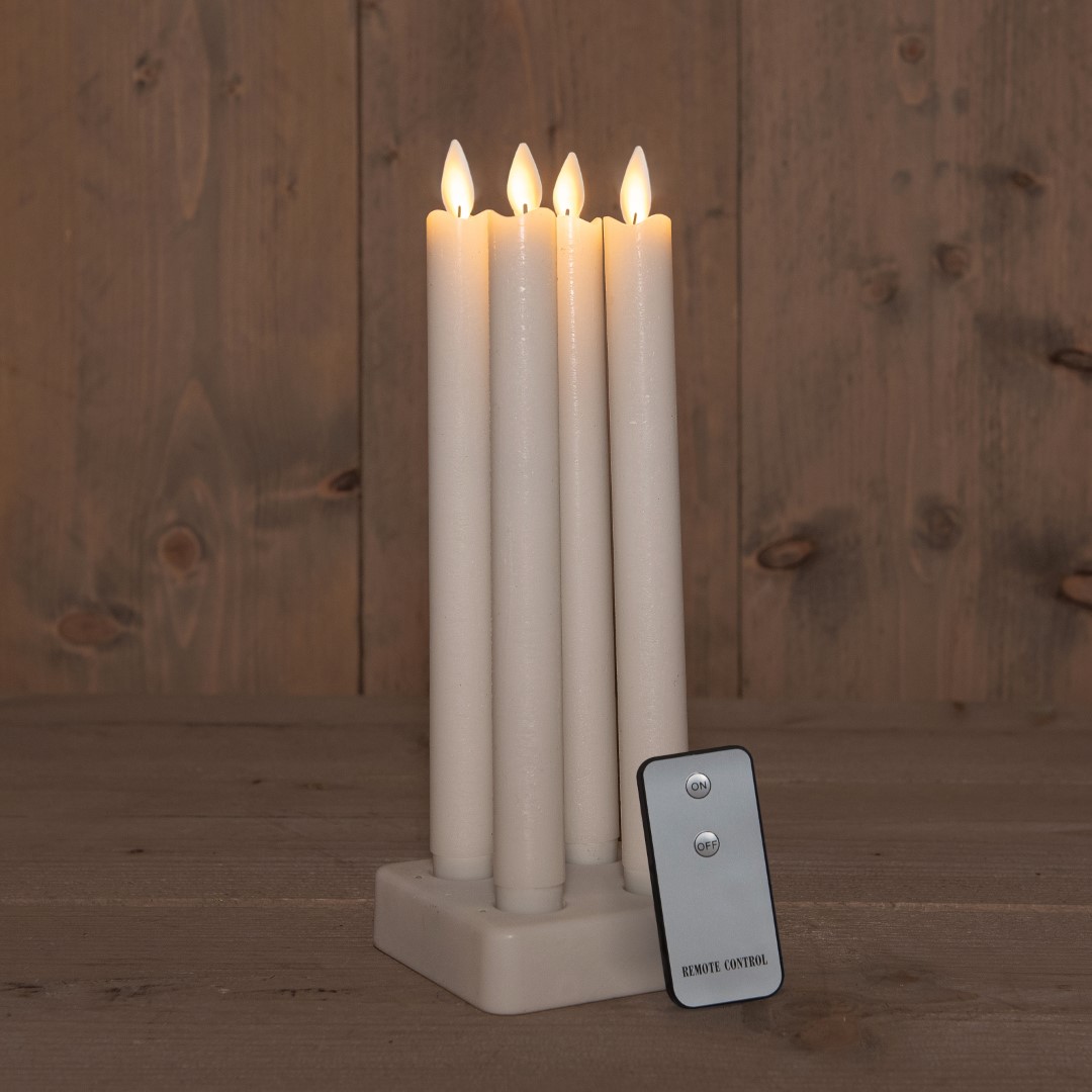 Anna's Collection Set Of 4 Rechargeable White Wax Taper Candle 23,5 cm Moving - 