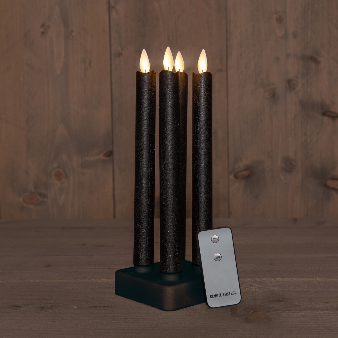 Anna's Collection Set Of 4 Rechargeable Black Wax Taper Candle 23,5 cm Moving - 