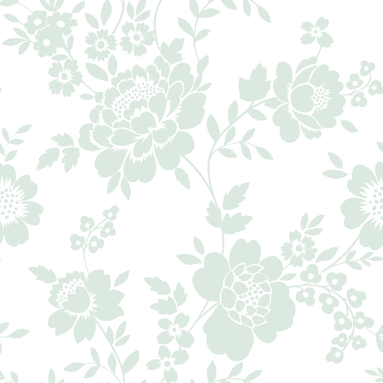 Dutch Wallcoverings Joy - Bloemen - Wit/Mintgroen