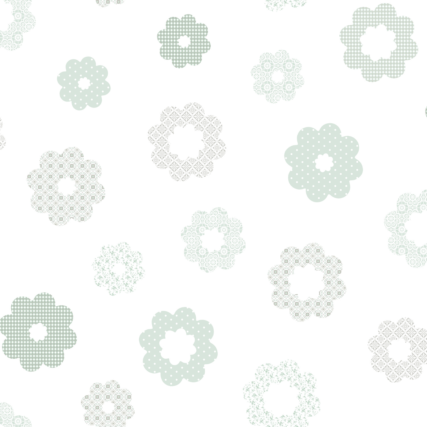 Dutch Wallcoverings Joy - Bloemen - Wit/Mintgroen