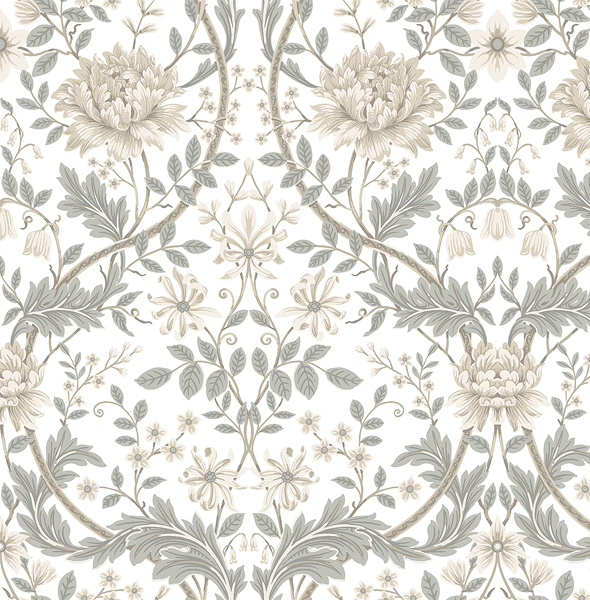 Dutch Wallcoverings British Heritage Bloem Wit/- Beige