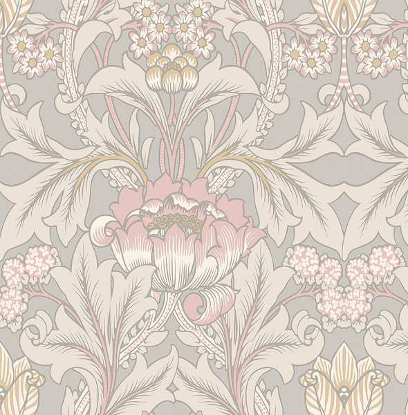 Dutch Wallcoverings British Heritage Bloem Grijs/- Roze