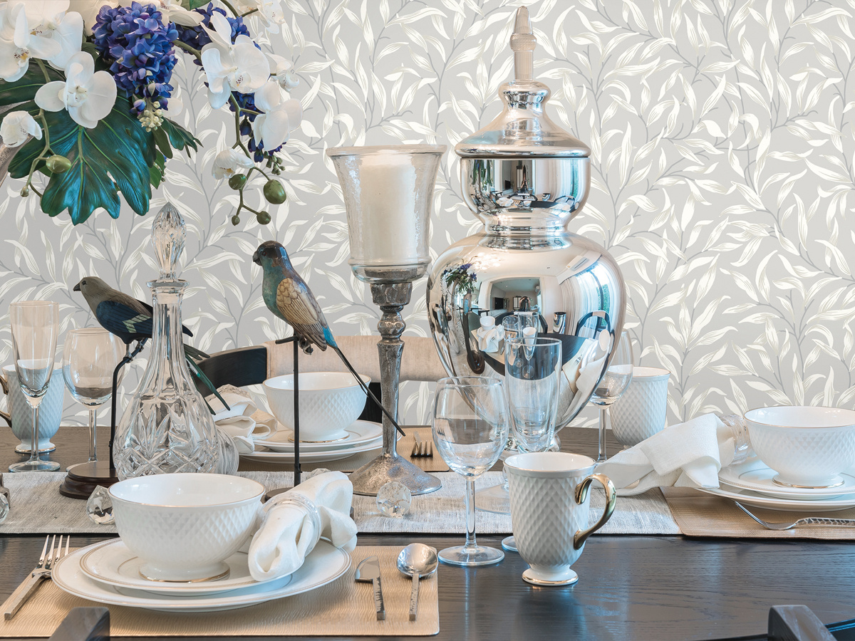 Dutch Wallcoverings British Heritage Blaadjes - Grijs