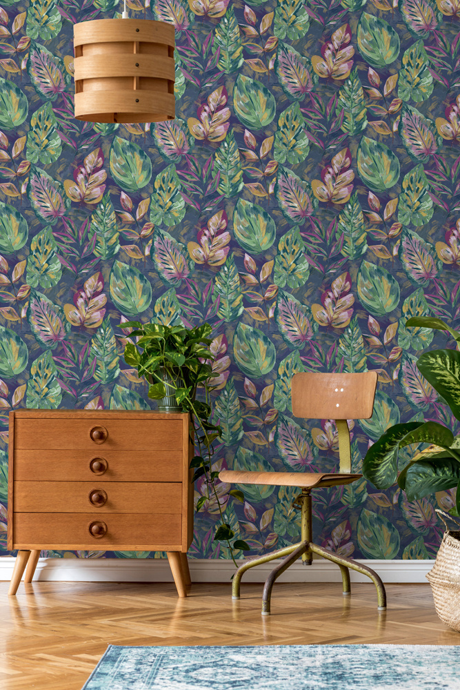 Dutch Wallcoverings Patagonia - Aralia Navy/- Pink