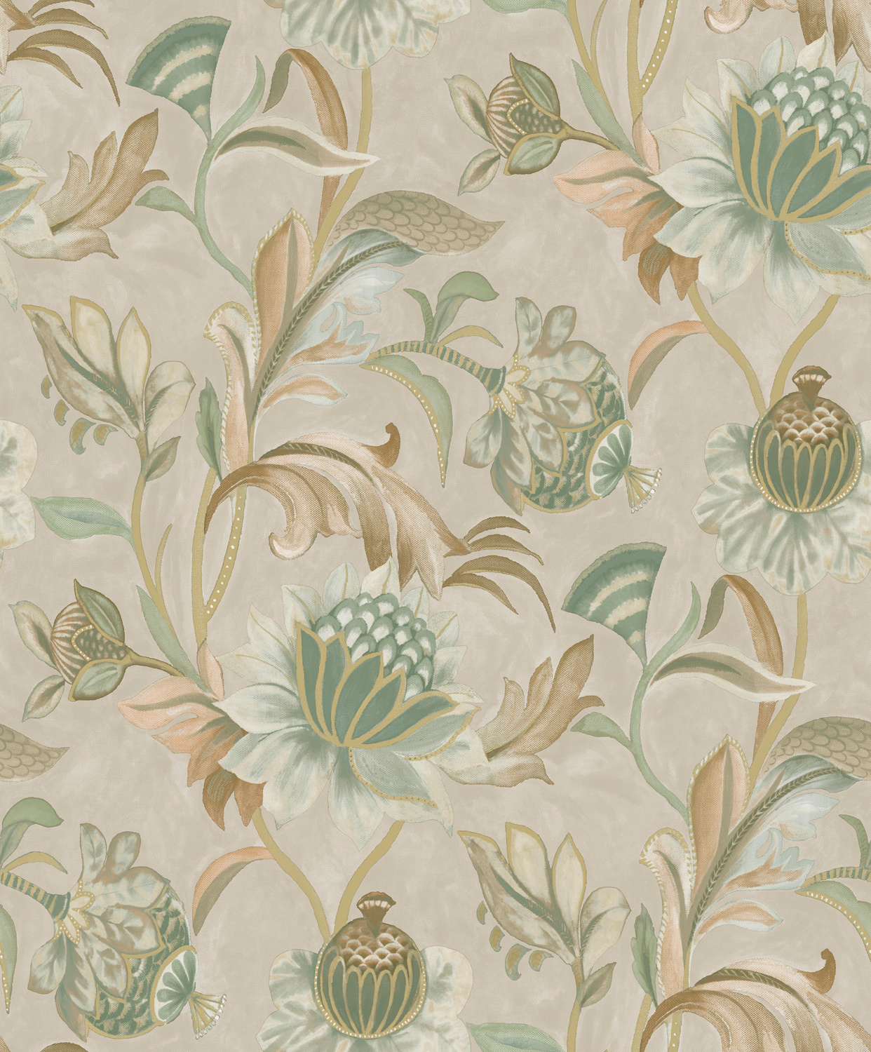 Dutch Wallcoverings Arabesque - Cecelia Beige Green - Beige/Groen