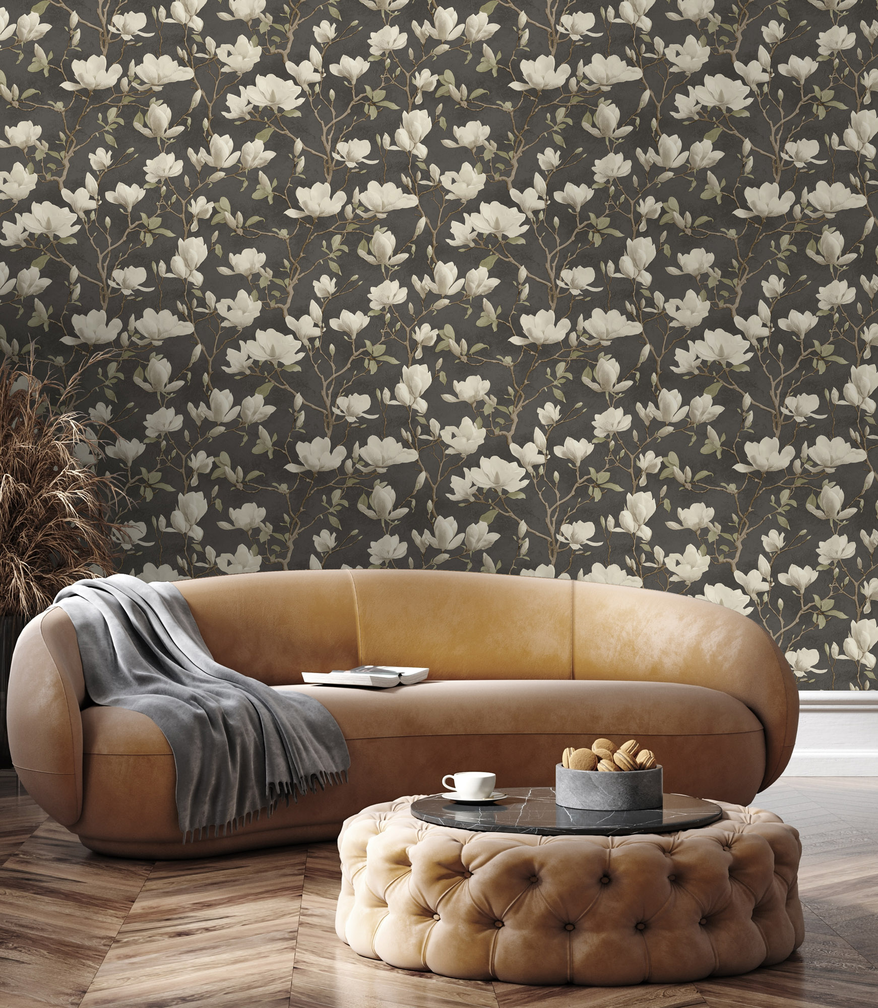 Dutch Wallcoverings Eleganza - Petalina Charcoal - Zwart