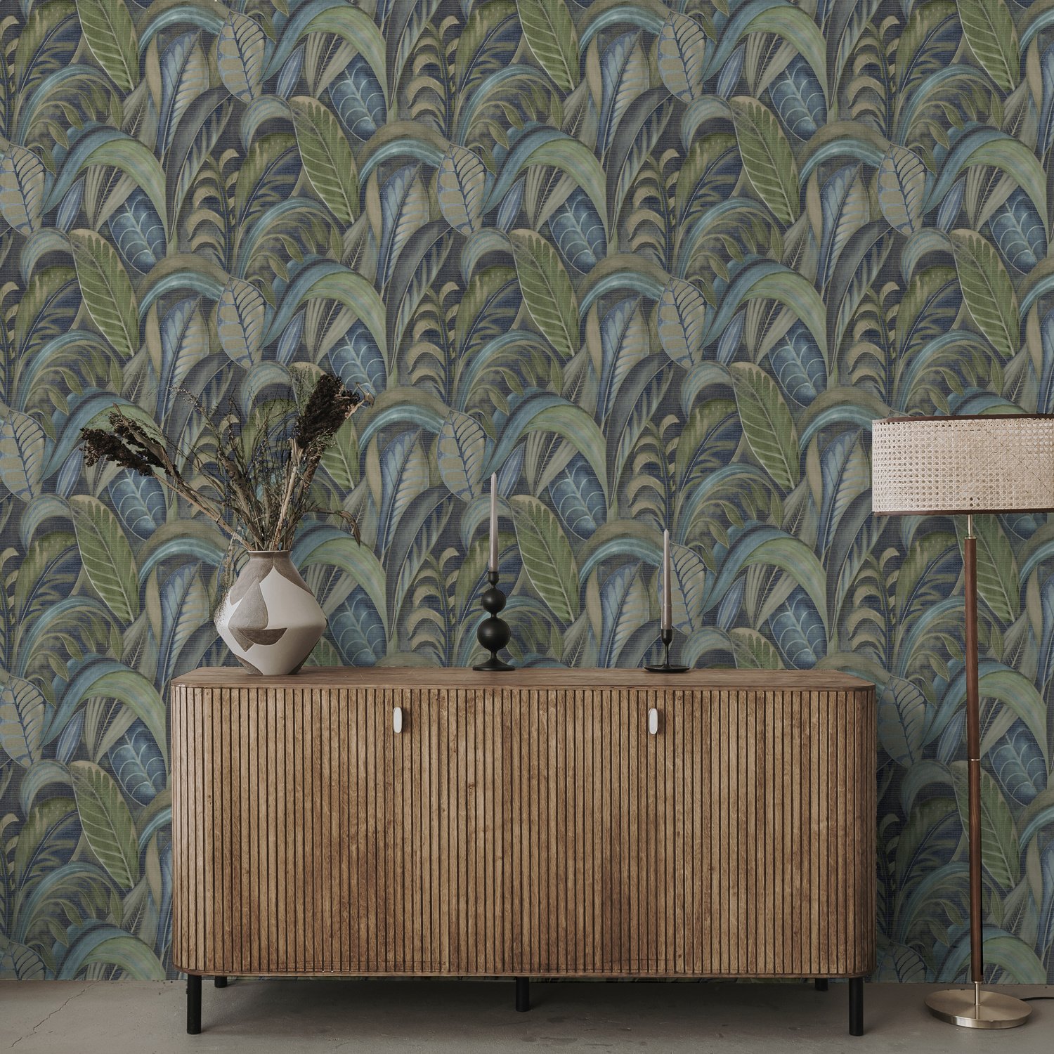 Dutch Wallcoverings Khalili - Raffia Navy - Blauw/Groen